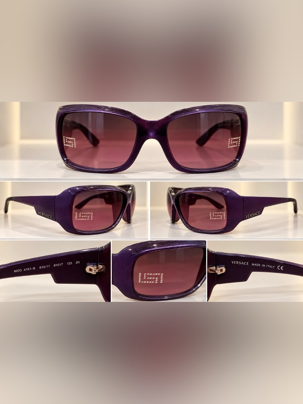 Versace Women's Purple Rectangular Sunglasses